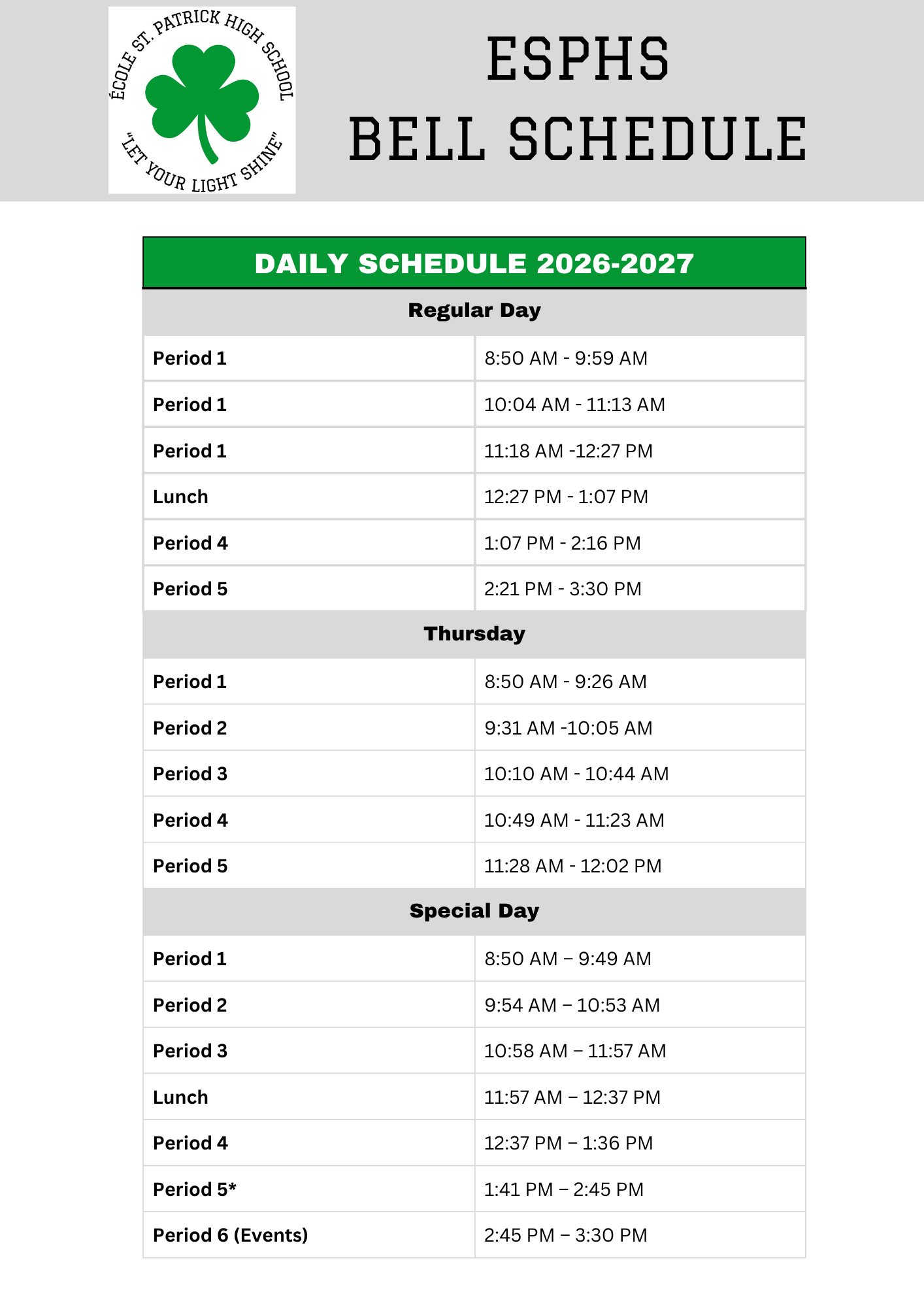 Bell Schedule